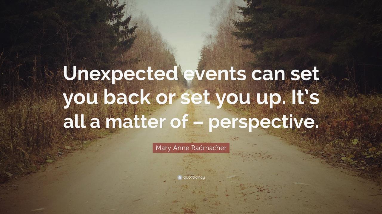 Mary Anne Radmacher Quote: “Unexpected events can set you back or set ... Unexpected Celebrity Encounters That Went Viral